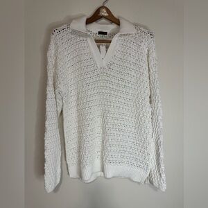 Talbots NWT Women's White Open-Knit Collared Sweater in size medium